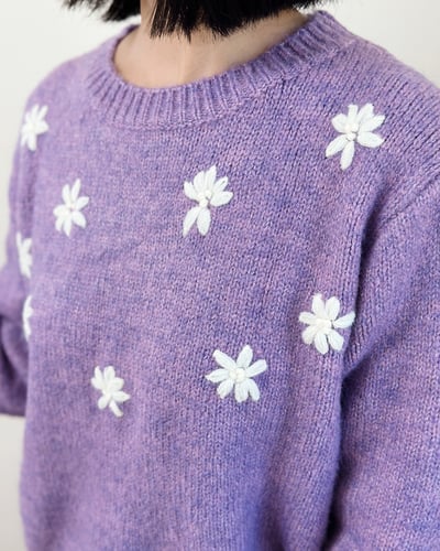 手工繡花紫羅蘭毛衣-紫2
