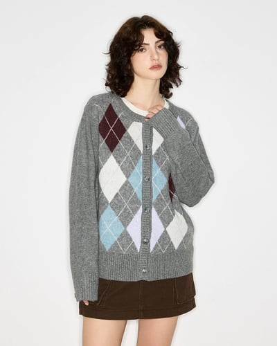菱格羊毛開襟外套-灰4
