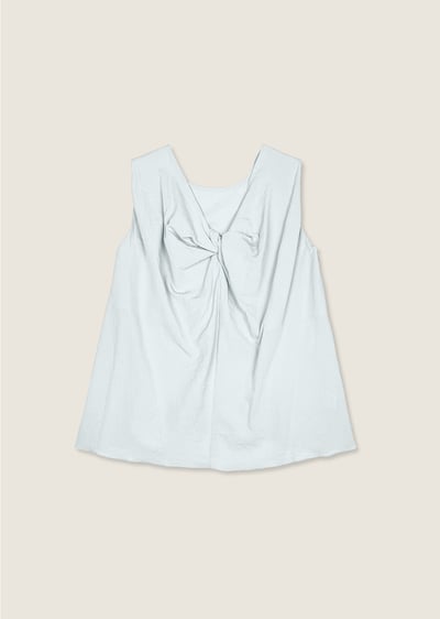 紐結美背長版上衣-灰藍1