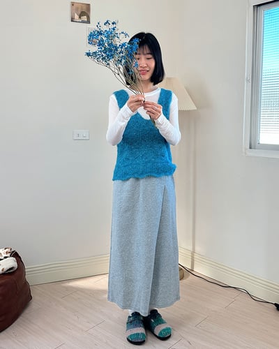 質感V領鉤織背心-藍2