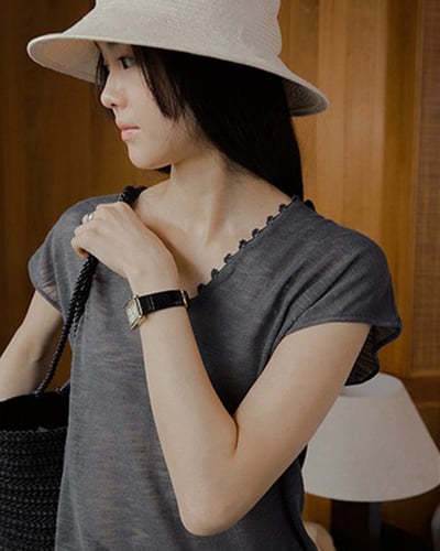 亞麻花邊法式tee-灰4
