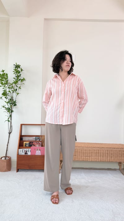 質感彩色條紋襯衫-粉2