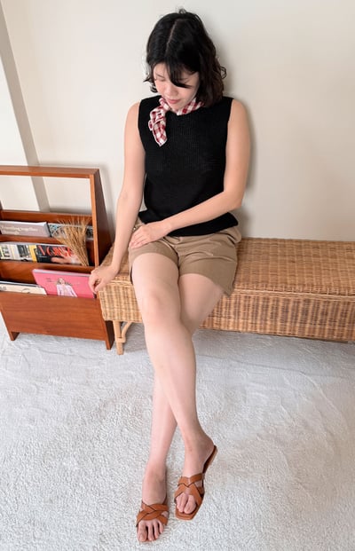 棉質鬆緊短褲-咖3