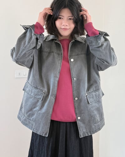 帥氣刷色牛仔夾克-灰1