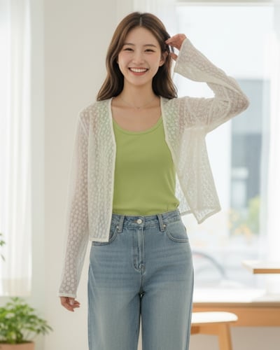 花朵防曬扣衫-杏1