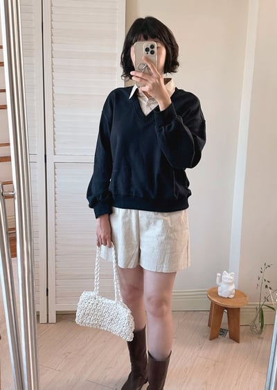 法式假兩件大學tee2