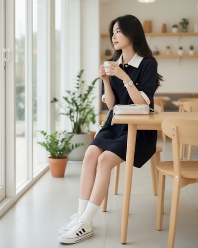 polo領撞色短洋裝-藏青2