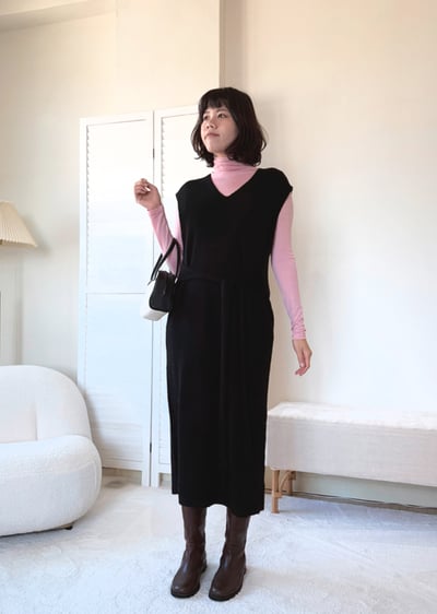 V領綁帶針織洋裝3