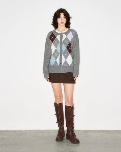 菱格羊毛開襟外套-灰2