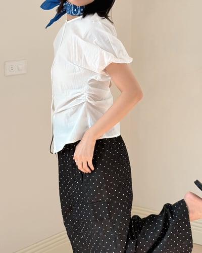 氣質苞袖顯瘦釦衫-杏3