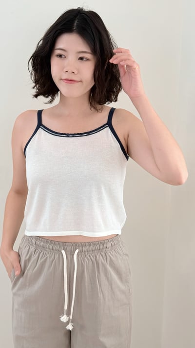 亞麻撞色背心-杏2