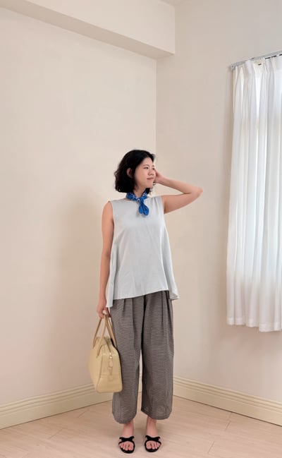 紐結美背長版上衣-灰藍3