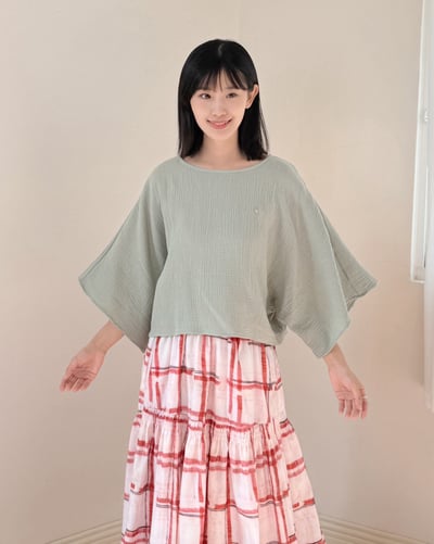 witharch-棉紗連袖上衣-綠2