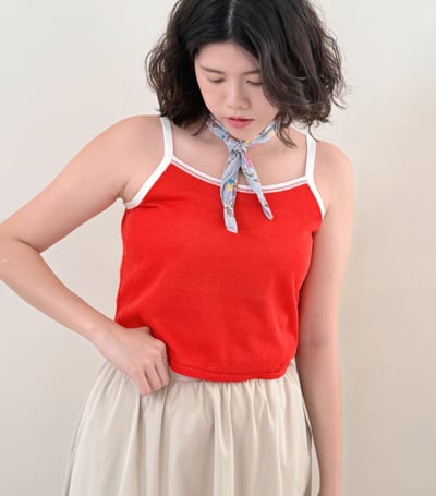 亞麻撞色背心-紅2