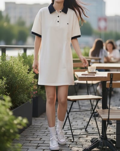 polo領撞色短洋裝-杏1