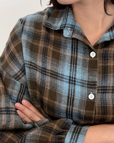 磨毛格紋襯衫-藍咖4