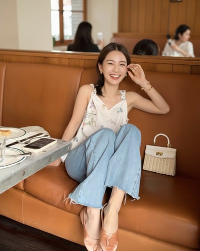 V領刺繡花朵背心-杏3