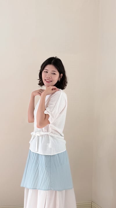 波浪層紗鬆緊裙-藍8