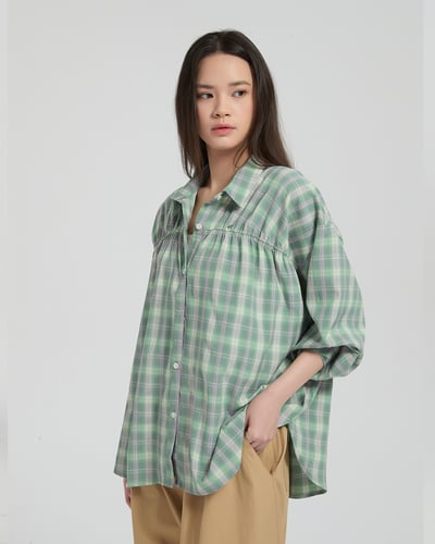 witharch薄荷收褶襯衫-綠1