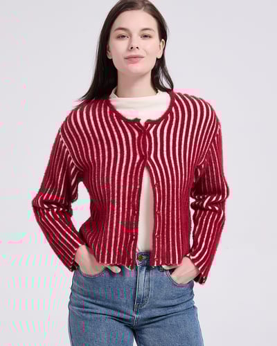 witharch精緻毛毛扣衫-紅1