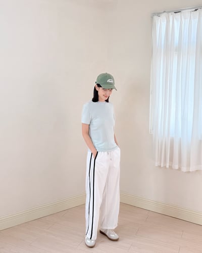 薄荷色薄款休閒長褲-杏2