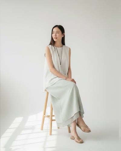 波紋層次紗長裙-綠3