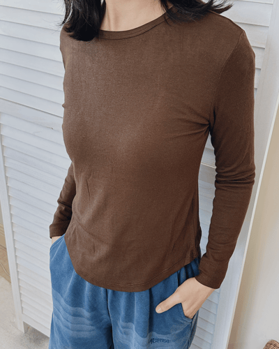 Q棉圓領打底衫-咖2