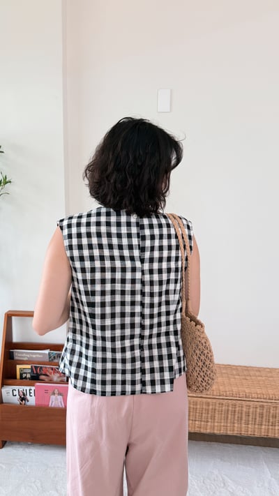優雅格紋半袖上衣5