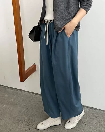 斜紋鬆緊萬能褲-藍1