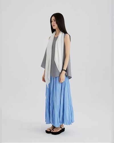 不對稱壓褶無袖上衣-灰4