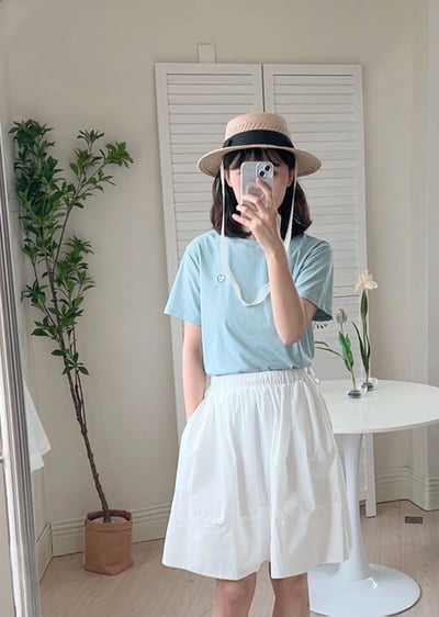 witharch刺繡彈力棉Tee-水藍1