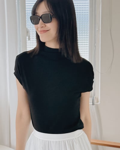 小立領法式袖上衣-黑4