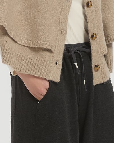 毛呢鬆緊彎刀褲-深灰5