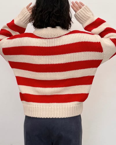 北歐粗針條紋毛衣-紅8