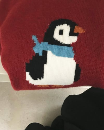 法式企鵝緹花毛衣-紅4