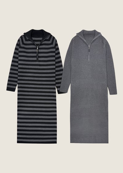 拉鍊翻領針織洋裝1