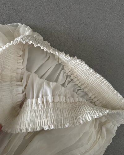 柔霧壓摺鬆緊裙-杏5