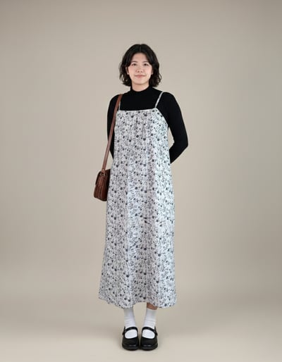 法式穗花吊帶洋裝-灰5