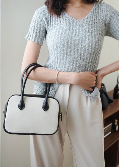 帆布與皮革復古手提包(真皮)5