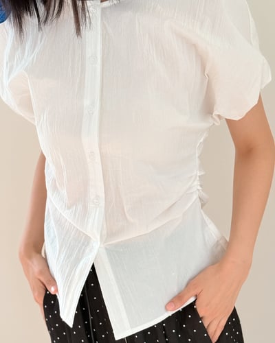 氣質苞袖顯瘦釦衫-杏6