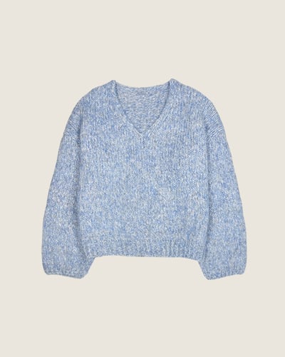 V領花紗羊毛衣-藍1