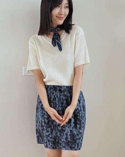 U領透膚羅紋針織衫-黃2