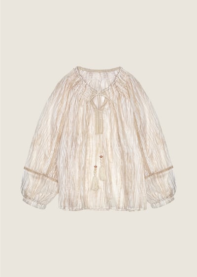 波西米亞流蘇渡假襯衫-粉1