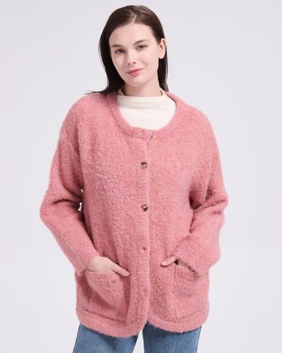 witharch圈圈絨排釦外套-粉4