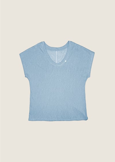 天絲亞麻U領Tee-藍7