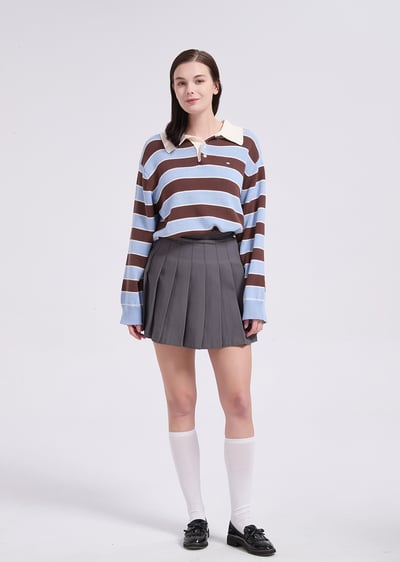 witharch條紋polo上衣-藍2