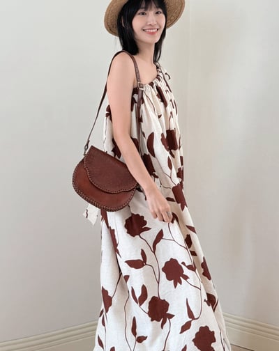 高級亞麻花片單肩洋裝5