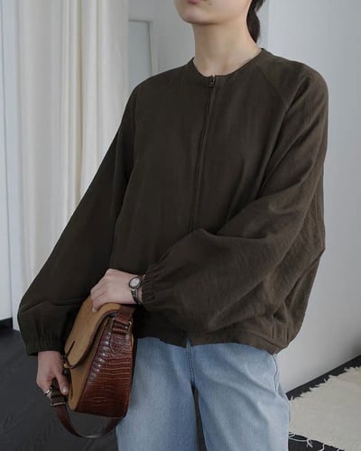 亞麻摩登拉鍊外套-咖2