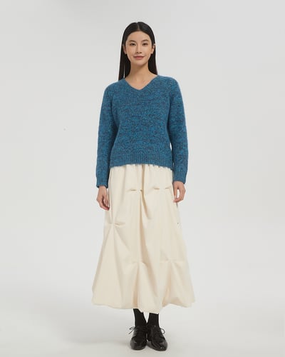 V領花彩毛衣-藍2