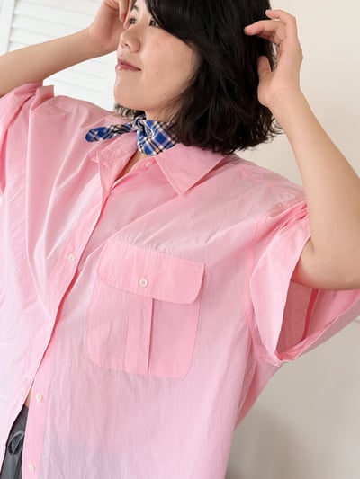 高質感口袋短袖襯衫-粉6